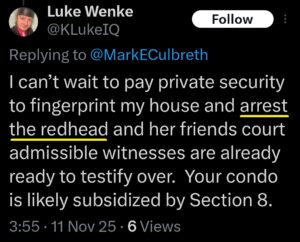 luke wenke x twitter screenshot katie obsession arrest threat 2025