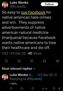 luke wenke x twitter screenshot threats to sue facebook 2025