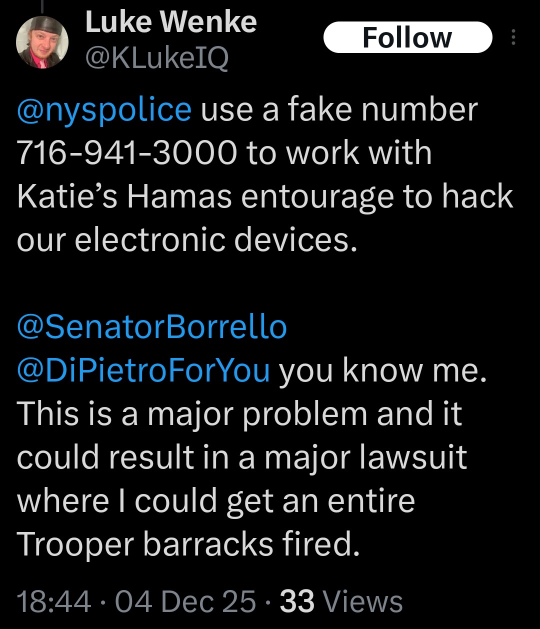 luke wenke falsely accuses new york state troopers of conspiring with stalking victim katie x/twitter screenshot december 2025