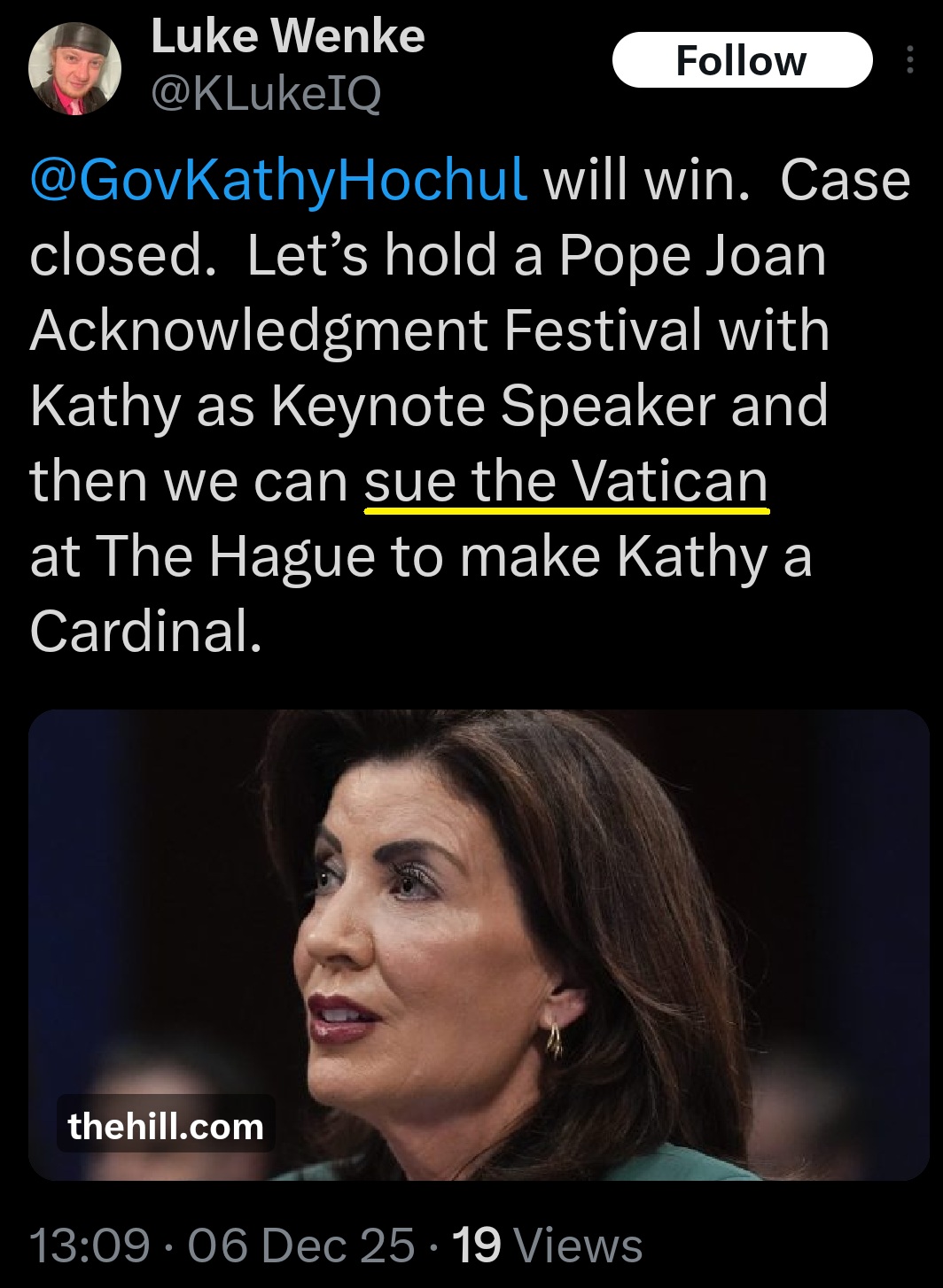 luke wenke x twitter screenshot threats to sue vatican 2025