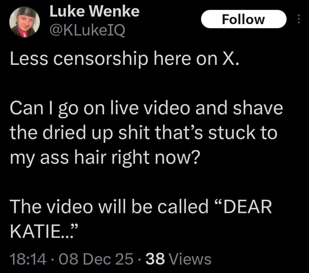 luke wenke x twitter screenshot katie obsession 2025