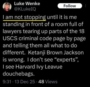 luke wenke x twitter screenshot threats to sue 2025