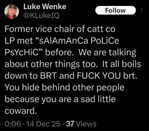 luke wenke x twitter screenshot psychic michael crick salamanca benjamin ryan teeter obsession 2025