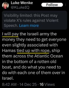 luke wenke x twitter screenshot threats abduction kidnapping pay hitman