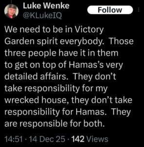 luke wenke x twitter screenshot hamas violence 2025