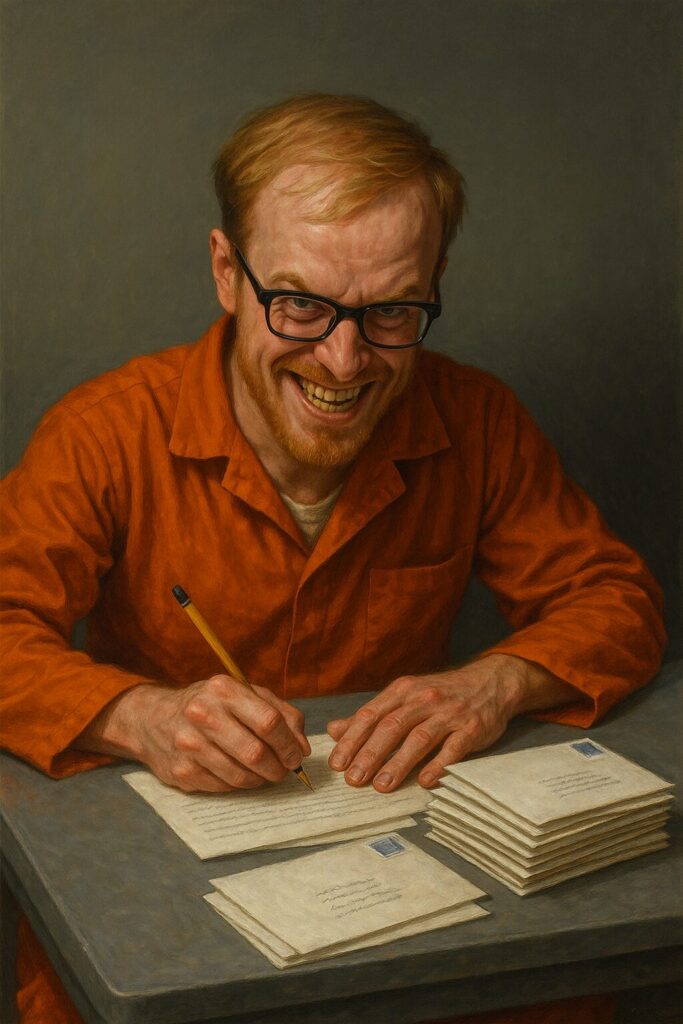 not luke wenke inmate detainee orange jumpsuit letter writing inmate white man