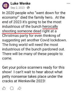 luke wenke facebook screenshot wenkeville 2023