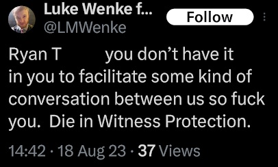 luke wenke demanding interaction from stalking victim benjamin ryan teeter august 2023