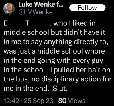 luke wenke slut-shaming a high school classmate and former friend september 2023