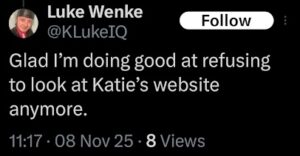 screenshot of a november 2025 luke wenke x/twitter screenshot about this website