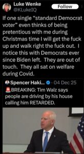 screenshot of a december 2025 luke wenke x/twitter post mocking poor people and welfare recipients
