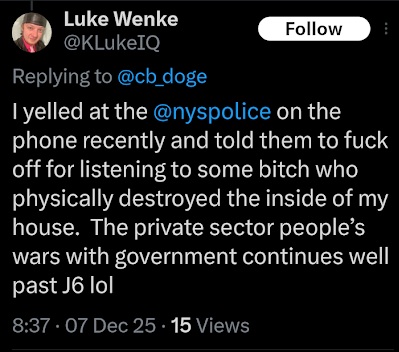 luke wenke complaining about stalking victim calling the police december 2025