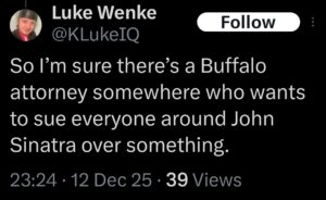 luke wenke x twitter screenshot threats to sue judge john sinatra court 2025