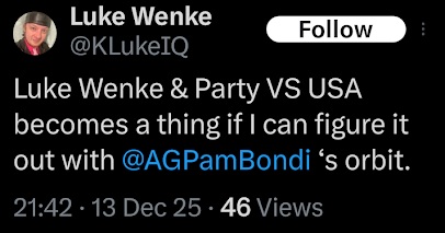 luke wenke thinks he's going to take his case to the us supreme court x/twitter screenshot december 2025