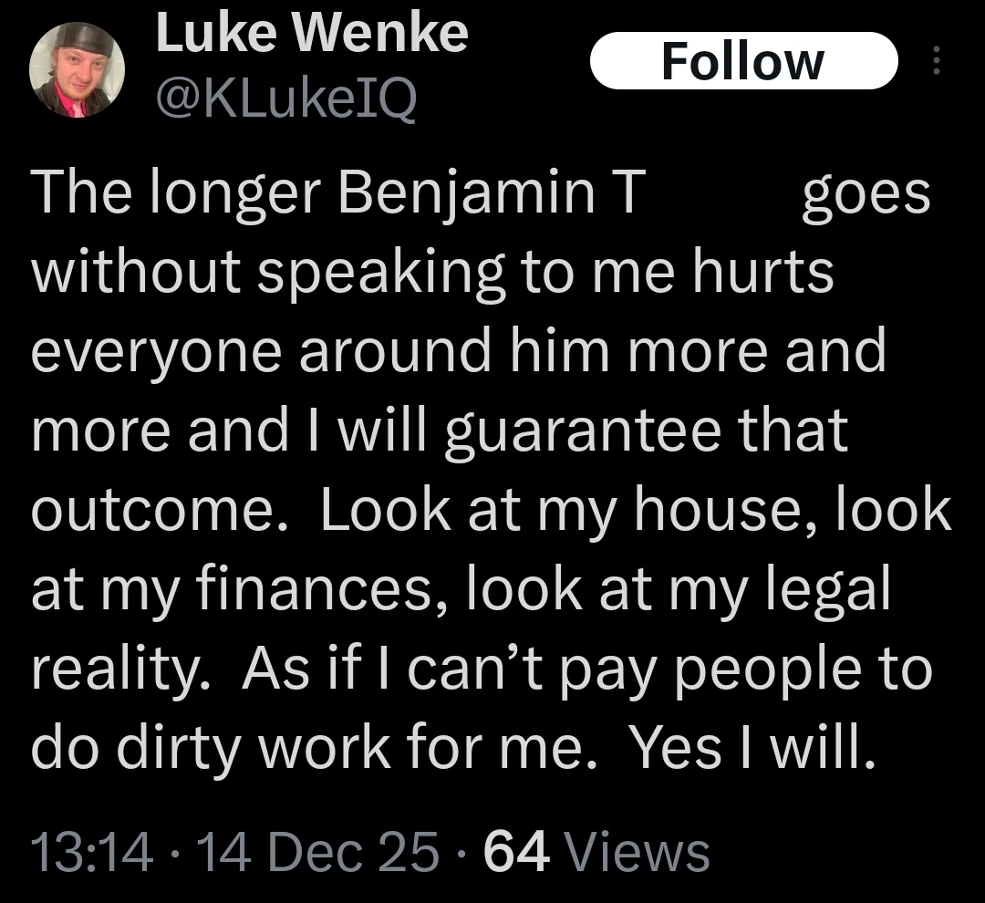 luke wenke x twitter screenshot ryan obsession plans and predictions 2025