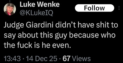 screenshot of a luke wenke x/twitter post about his late grandmother carolyn giardini december 2025