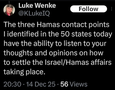 luke wenke claims his victims are listening to people's thoughts december 2025 x/twitter screenshot
