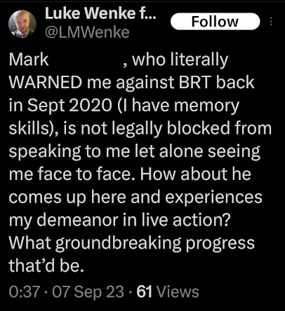 luke wenke jealous x/twitter post about mark and ryan from september 2023