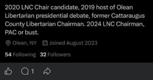 screenshot of a december 2023 luke wenke facebook post about running for libertarian chairman 