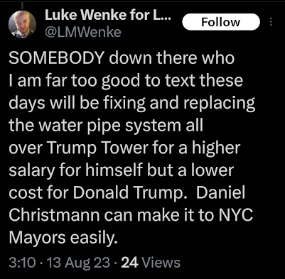 luke wenke thinks stalking victim ryan teeter is going to perform forced labor x/twitter screenshot august 2023