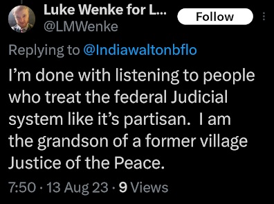 luke wenke brags that his grandma carolyn giardini was a village judge x/twitter screenshot august 2023