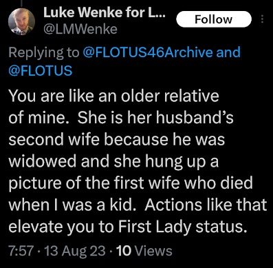 luke wene tweets to melania trump about his family x/twitter screenshot august 2023
