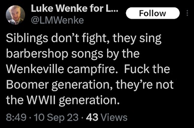 luke wenke mocks boomers and wenkeville x/twitter screenshot september 2023