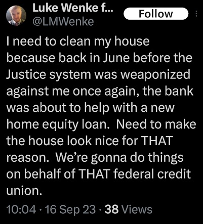 luke wenke hopes to get a home equity loan to fix his traphouse x/twitter screenshot august 2023