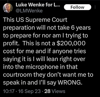 luke wenke thinks he'll win a landmark supreme court case x/twitter screenshot august 2023