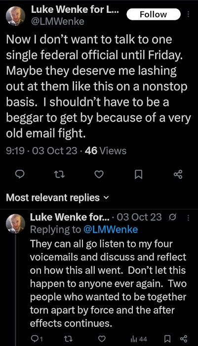 luke wenke accuses the authorities of turning him into a beggar and deserving his backlash