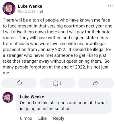 september 2023 facebook screenshot luke wenke thinks his case is going to the us supreme court