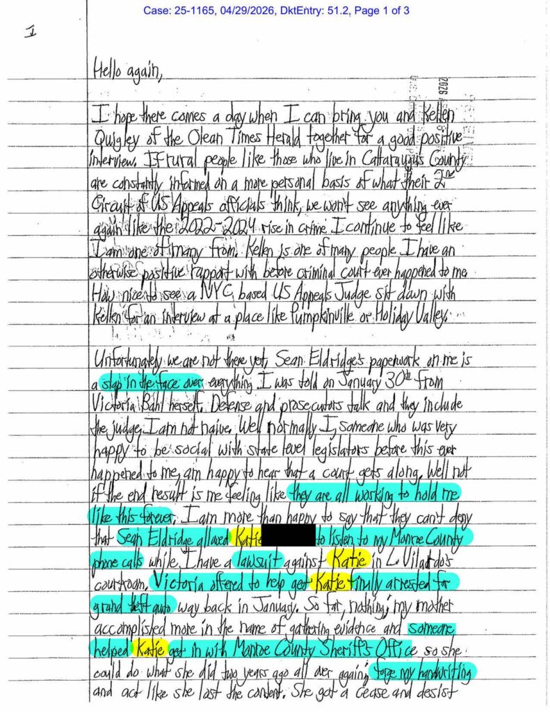 A letter from Luke Wenke to U.S. Appeals Judge Debra Ann Livingston